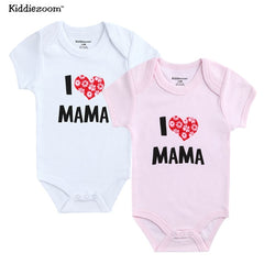 2PCS/LOT Newborn Baby Clothes Short Sleeve Girl Boy Clothing  I Love Papa Mama Design 100%Cotton Rompers de bebe Costumes White