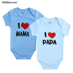 2PCS/LOT Newborn Baby Clothes Short Sleeve Girl Boy Clothing  I Love Papa Mama Design 100%Cotton Rompers de bebe Costumes White