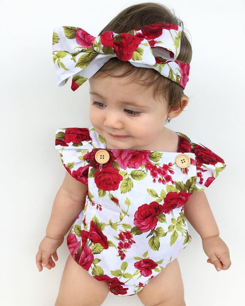 2018 Cute Floral Romper 2pcs Baby Girls Clothes Jumpsuit Romper+Headband 0-24M Age Ifant Toddler Newborn Outfits Set Hot Sale