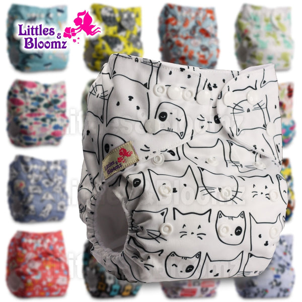 Littles&Bloomz Baby Washable Reusable Real Cloth Pocket Nappy Diaper Cover Wrap suits Birth to Potty One Size Nappy  Inserts