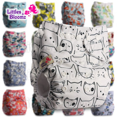 Littles&Bloomz Baby Washable Reusable Real Cloth Pocket Nappy Diaper Cover Wrap suits Birth to Potty One Size Nappy  Inserts