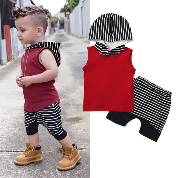 Newborn Baby Boys Girls Clothes Set Red Hooded Sweatshirt Tops Striped Pants Sleeveless Hoodie Infant New Born Baby Clothes Set