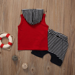 Newborn Baby Boys Girls Clothes Set Red Hooded Sweatshirt Tops Striped Pants Sleeveless Hoodie Infant New Born Baby Clothes Set