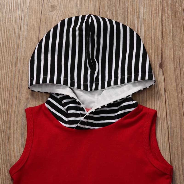Newborn Baby Boys Girls Clothes Set Red Hooded Sweatshirt Tops Striped Pants Sleeveless Hoodie Infant New Born Baby Clothes Set