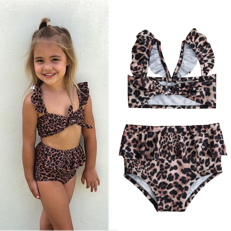 1-5 Years Girls Clothes Sets Summer Kids Baby Girl Leopard Bow Swimsuits Set Swimwear For Girls Bathing Suit Bikini 2019 Tankini