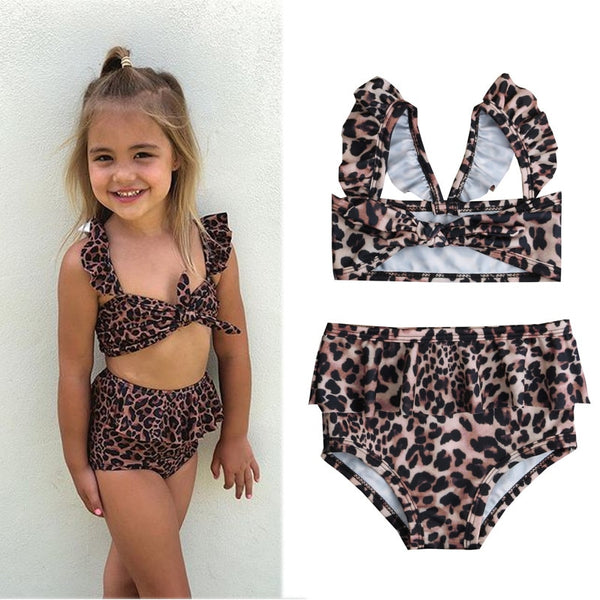 1-5 Years Girls Clothes Sets Summer Kids Baby Girl Leopard Bow Swimsuits Set Swimwear For Girls Bathing Suit Bikini 2019 Tankini