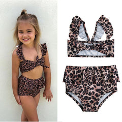 1-5 Years Girls Clothes Sets Summer Kids Baby Girl Leopard Bow Swimsuits Set Swimwear For Girls Bathing Suit Bikini 2019 Tankini