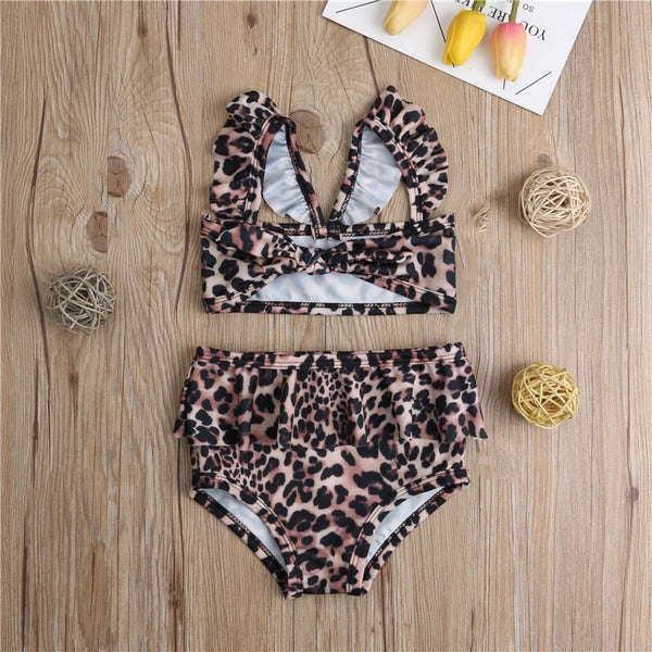 1-5 Years Girls Clothes Sets Summer Kids Baby Girl Leopard Bow Swimsuits Set Swimwear For Girls Bathing Suit Bikini 2019 Tankini