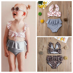 1-5 Years Girls Clothes Sets Summer Kids Baby Girl Leopard Bow Swimsuits Set Swimwear For Girls Bathing Suit Bikini 2019 Tankini