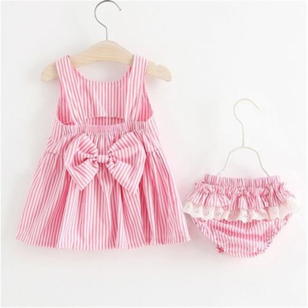 0-4 Years 2019 New Baby Girl Dress Set Solid Lace Princess Dress For Girls Solid Pink Blue Shorts Pants Girls Clothing Set Child