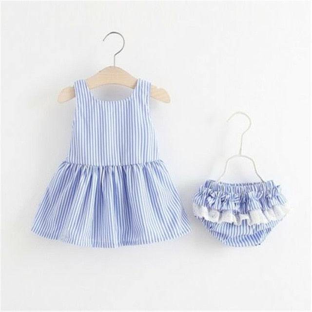 0-4 Years 2019 New Baby Girl Dress Set Solid Lace Princess Dress For Girls Solid Pink Blue Shorts Pants Girls Clothing Set Child