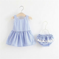 0-4 Years 2019 New Baby Girl Dress Set Solid Lace Princess Dress For Girls Solid Pink Blue Shorts Pants Girls Clothing Set Child